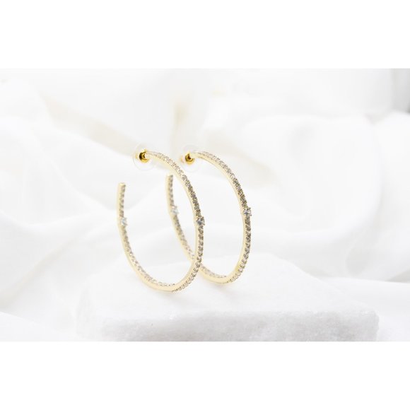 Silver or Gold Pave Diamond CZ Hoop Earrings, Open Back Hoop Earrings - Picture 2 of 11